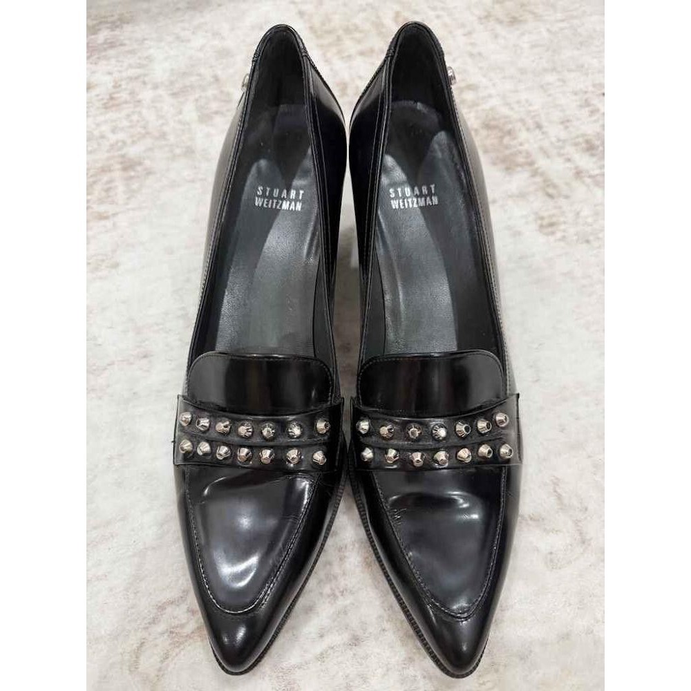 Stuart Weitzman Studded Black Leather Loafer Pumps 10M